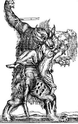An 18th-century engraving of a werewolf.