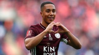 Leicester City midfielder Youri Tielemans celebrates after scoring the winning goal for his team in the 2021 FA Cup final against Chelsea on 15 May, 2021 at Wembley Stadium, London, United Kingdom