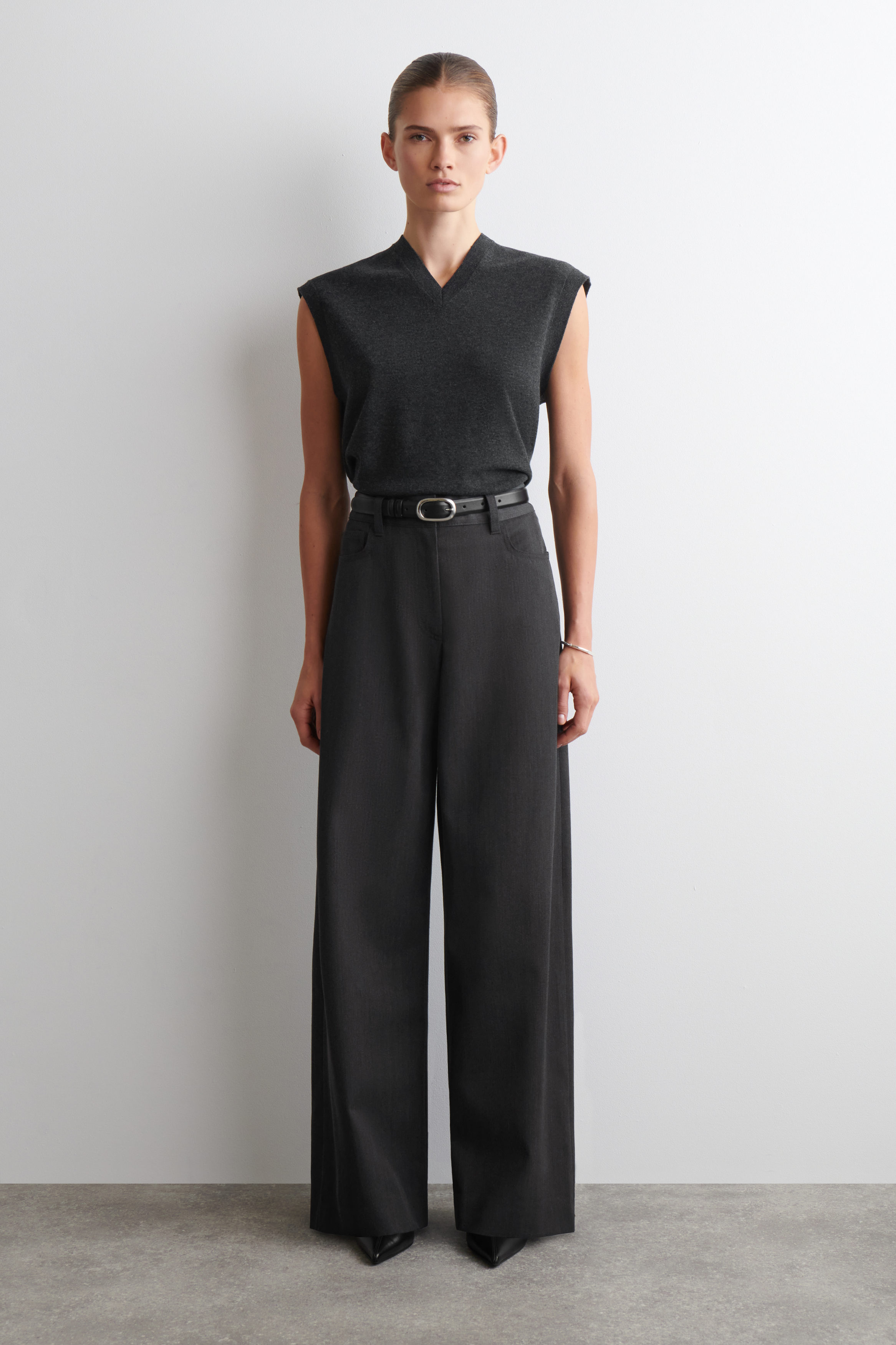 Regular Wool-Blend Wide-Leg Trousers