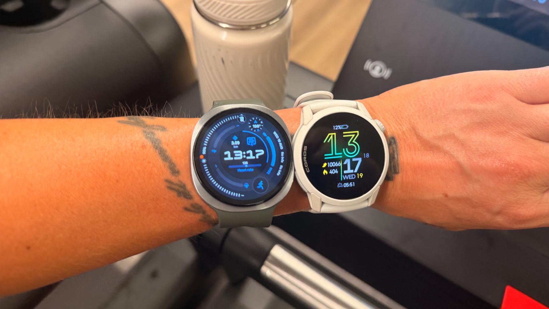 Samsung Galaxy Watch 9 on user wrist during treadmill workout