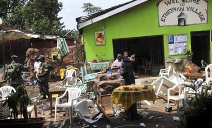 The aftermath of one of the blasts, which took place in a restaurant during the World Cup.