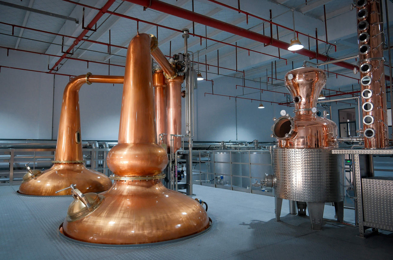 Whisky stills in a distillery