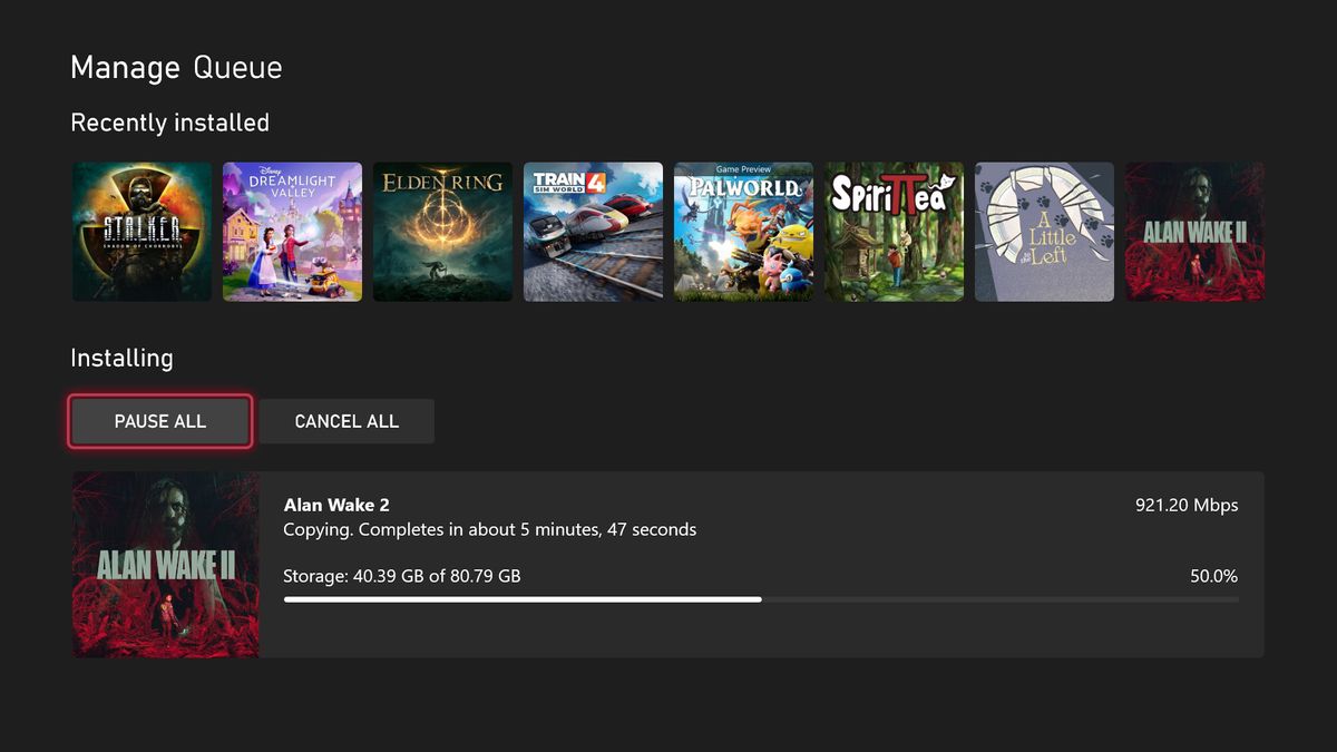 WD_BLACK P10 Game Drive transferring Alan Wake 2 from Xbox Series X