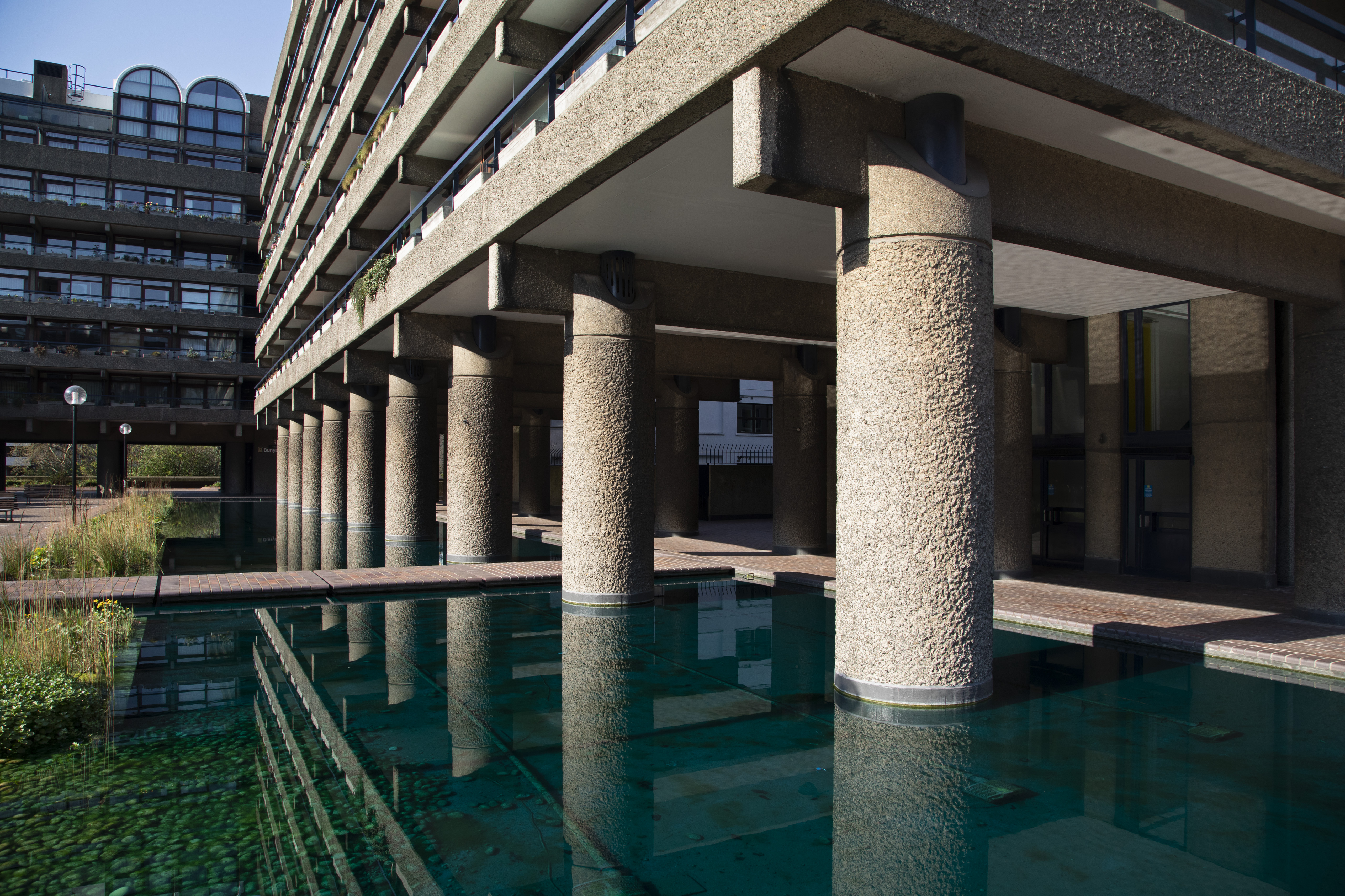 The Barbican Estate — a large grey Brutalist building