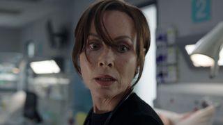 Clinical lead Connie Beauchamp (Amanda Mealing) becomes visibly distressed at work in Casualty