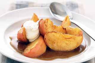 Spiced apple wedges with butterscotch sauce