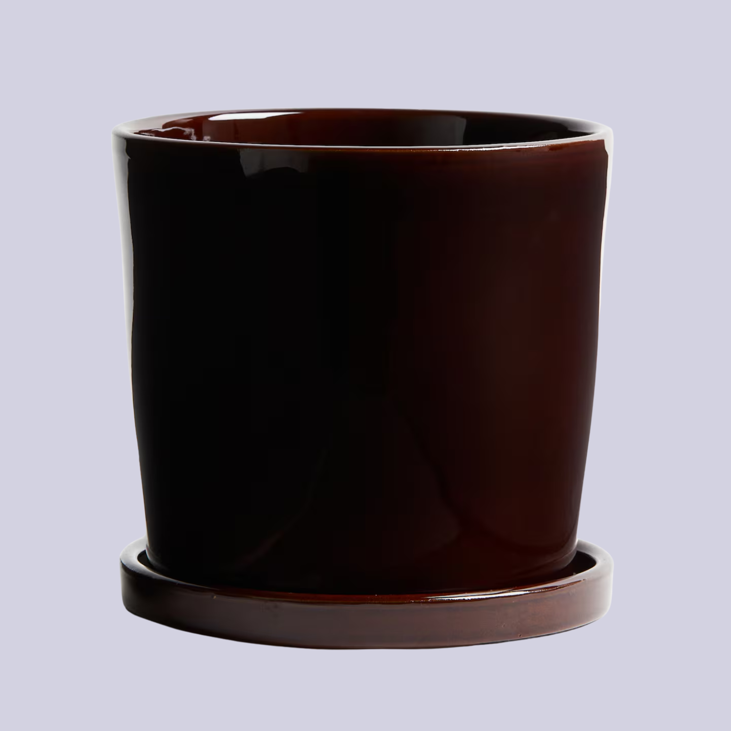 A dark brown plant pot and saucer