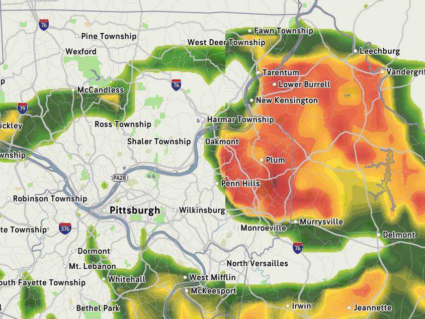 A screenshot of the weather forecast near Oakmont on June 15, 2025