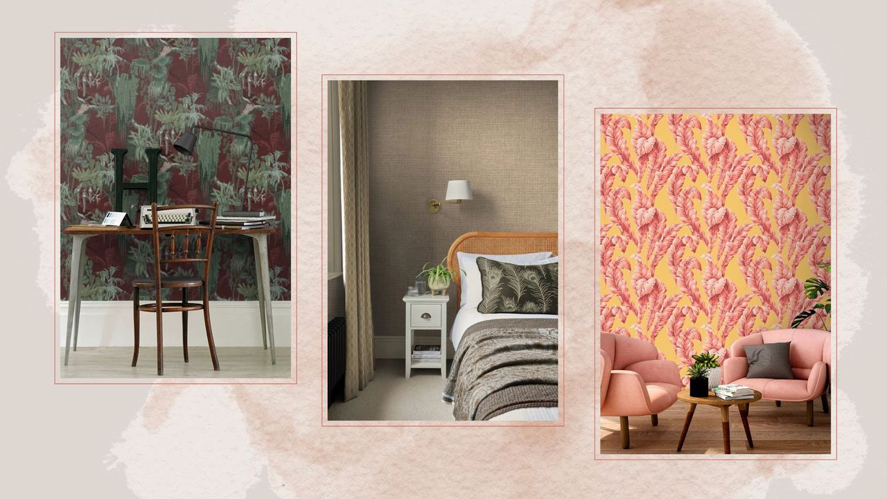 Three different images showing different wallpaper trends for 2025