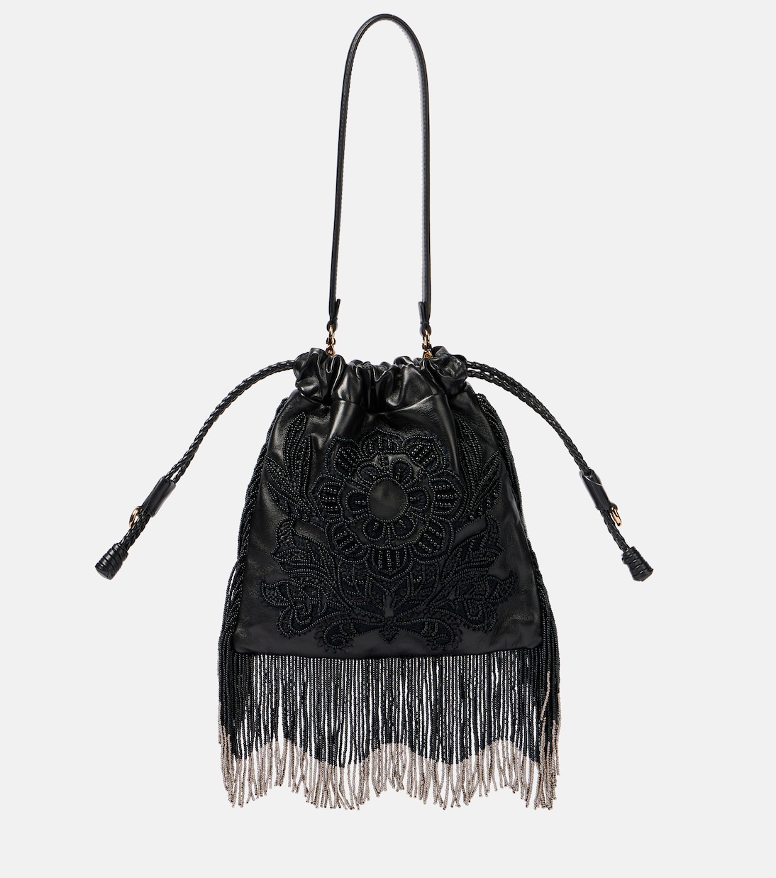 Kalispera Small Fringed Leather Bucket Bag