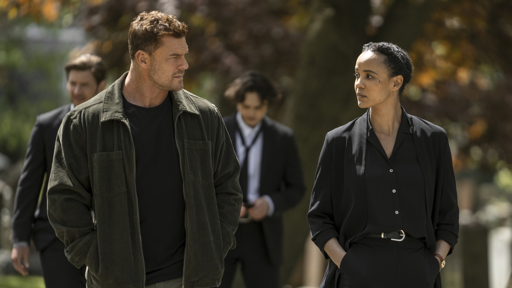 Reacher and Neagley walking after funeral in Neagley Season 1