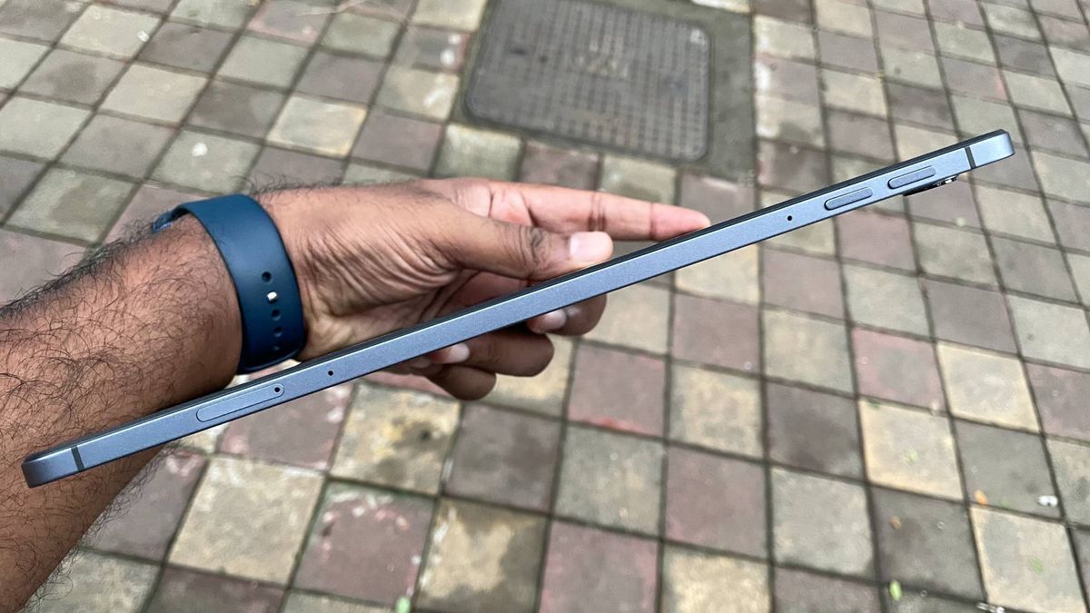 Oppo Pad Air with the volume buttons, microphone and card slot in view
