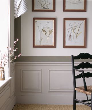 Panelling ideas for walls with grey panelling and floral prints