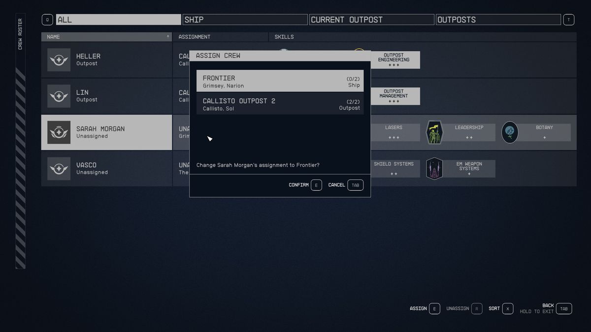 Starfield how to assign crew