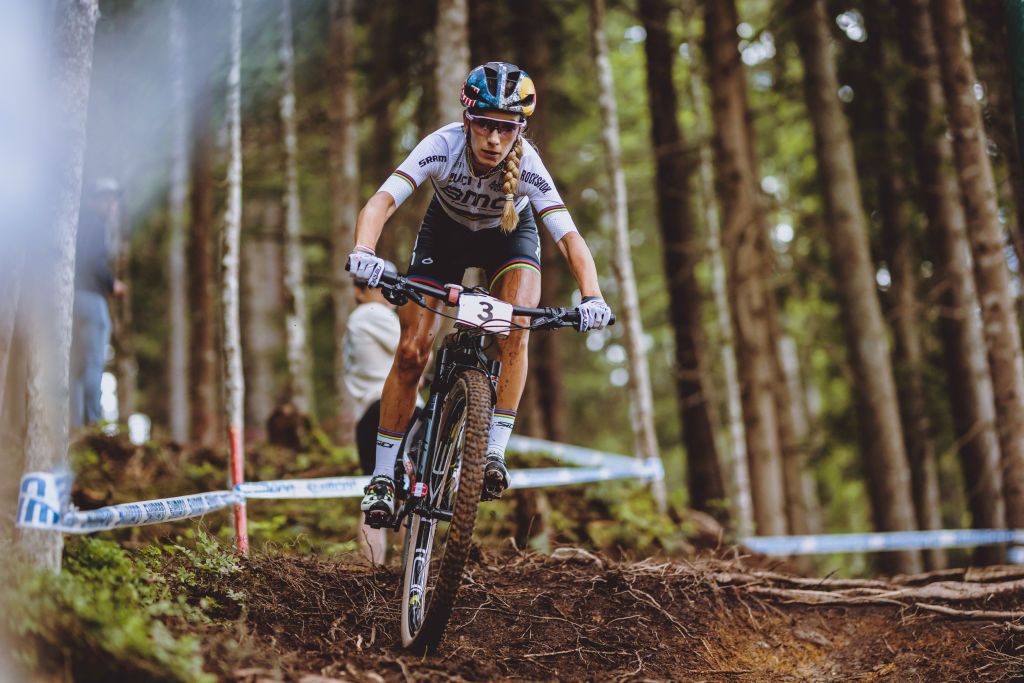 Frances Pauline Ferrand Prevot competes during the Womens Cross Country competition of the UCI Mountain Bike World Cup in Leogang Austria on June 13 2021 Austria OUT Photo by JFK various sources AFP Austria OUT Photo by JFKEXPAAFP via Getty Images