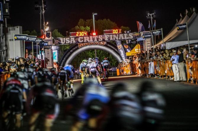 Riders get strung out through the finish line.