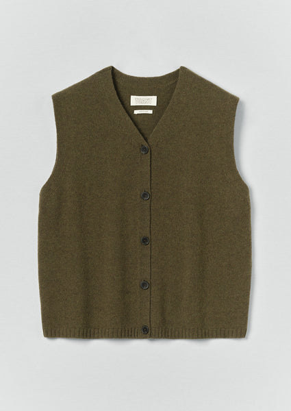 Wool Cashmere V Neck Tank | Olive Melange