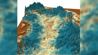 3D view of the subglacial canyon, looking northwest from central Greenland.