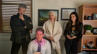 Pierce Brosnan, Adam Devine, Ellen Barkin and Nina Dobrev in The Out-Laws