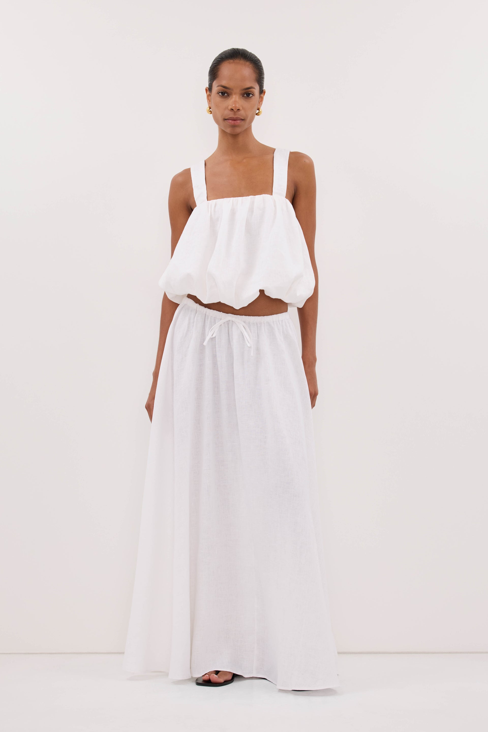 Ravello White Linen Midi Skirt - 0 / White