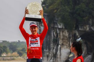Tim Wellens (Lotto Soudal) lifts the Tour of Guangxi winner's trophy