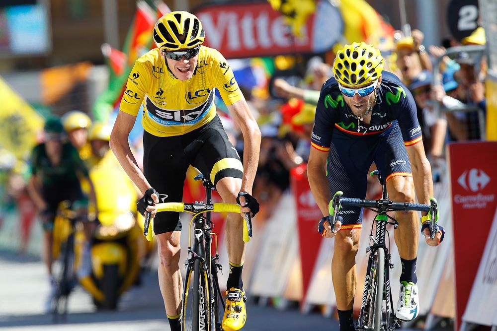 Chris Froome finishes stage 20 with Alejandro Valverde