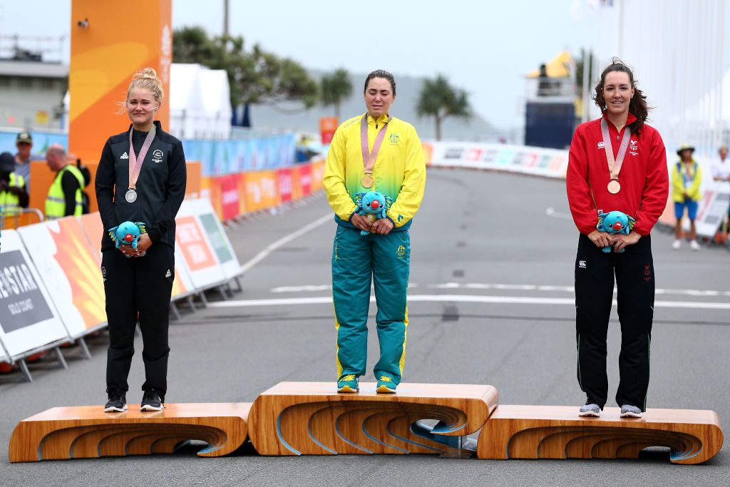 The podium of Georgia Williams, Chloe Hosking, and Dani Rowe (L-R)