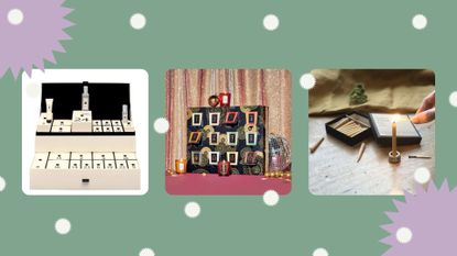 Candle advent calendars: three of the best candle advent calendars for 2021 on a green background with festive decoration