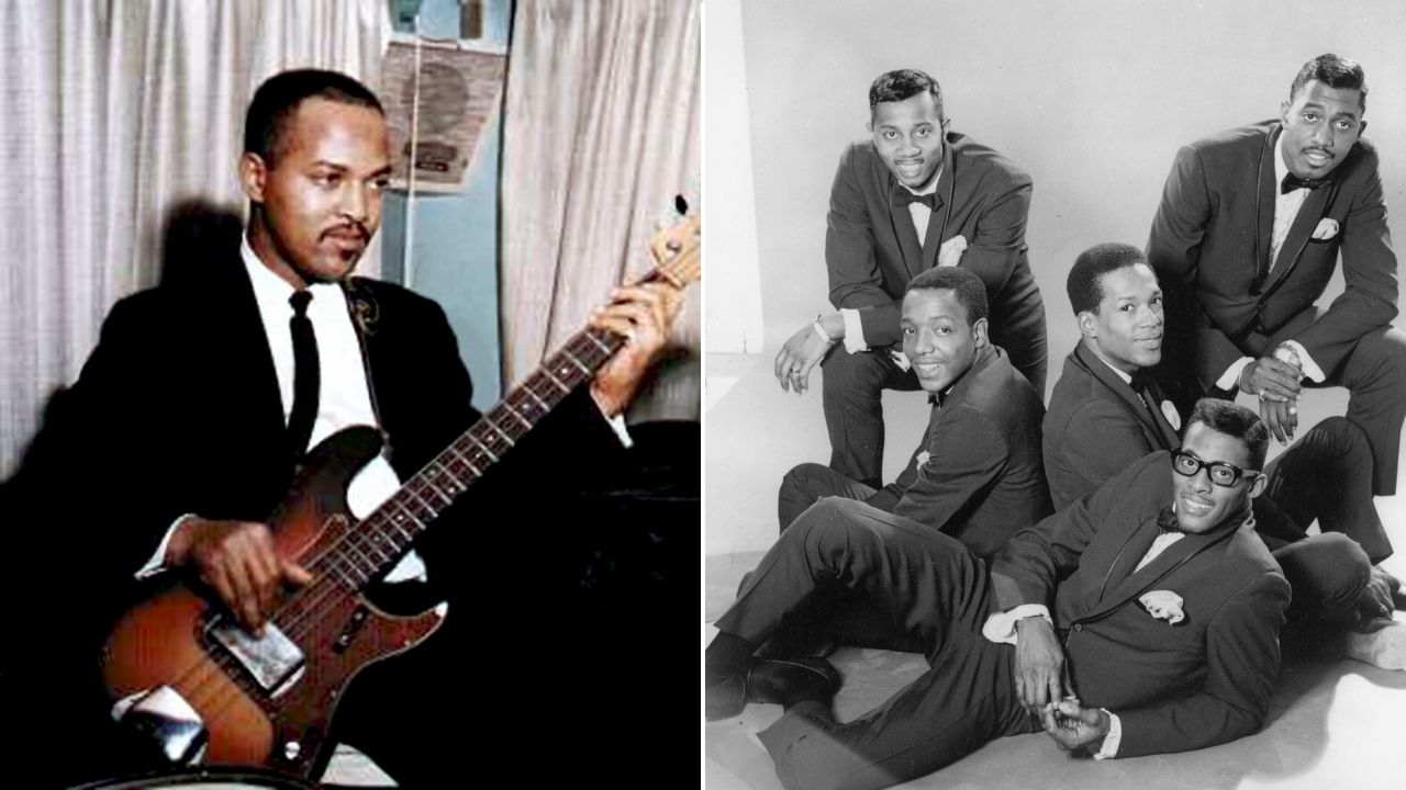 Motown bassist James Jamerson. A promotional portrait of American R&B group, The Temptations, circa 1965