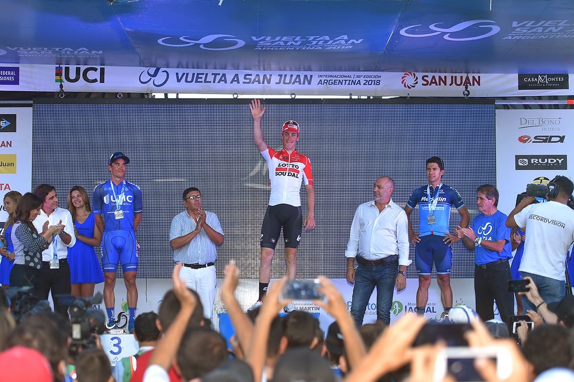 Jelle Wallays (Lotto Soudal) on top step of the podium