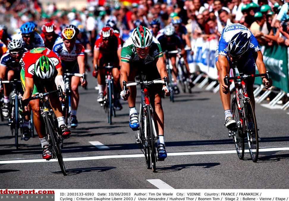 Boonen just misses out on a podium finish during stage 2 of the 2003 Criterium du Dauphine