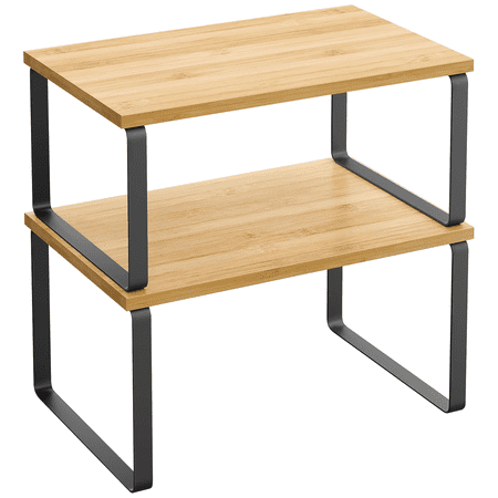 Behome Cabinet Organizer Shelf Set of 2, Stackable Expandable Counter Shelf Rack, Kitchen Counter Rack Shelves Riser for Plate Dish, Cup Mug, Spice