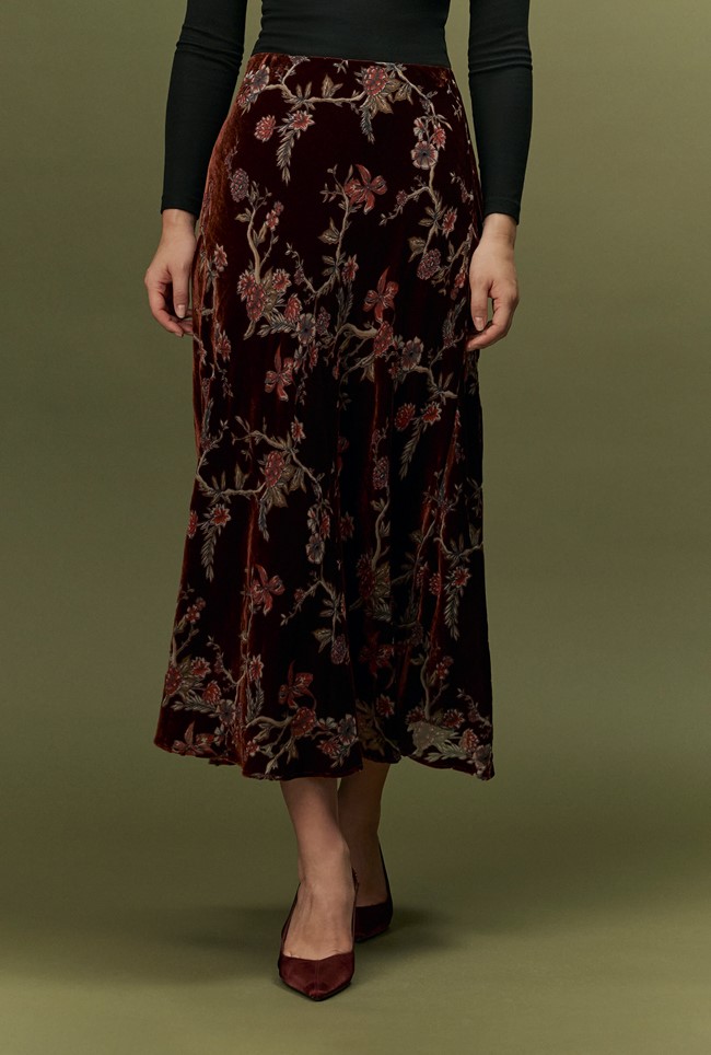 Maggie Floral Devor&amp;eacute; Velvet Midi Skirt
