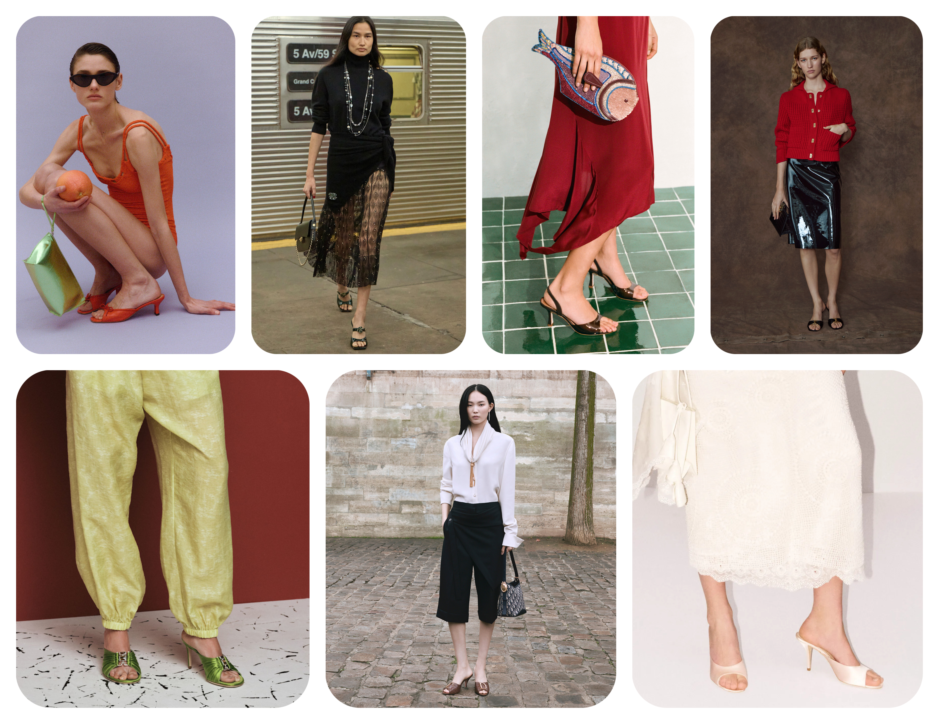 summer shoe trends 2026, open mules at Rachel Comey, Chanel, Staud, Ferragamo, Christopher Esber, Dior, and Magda Butrym
