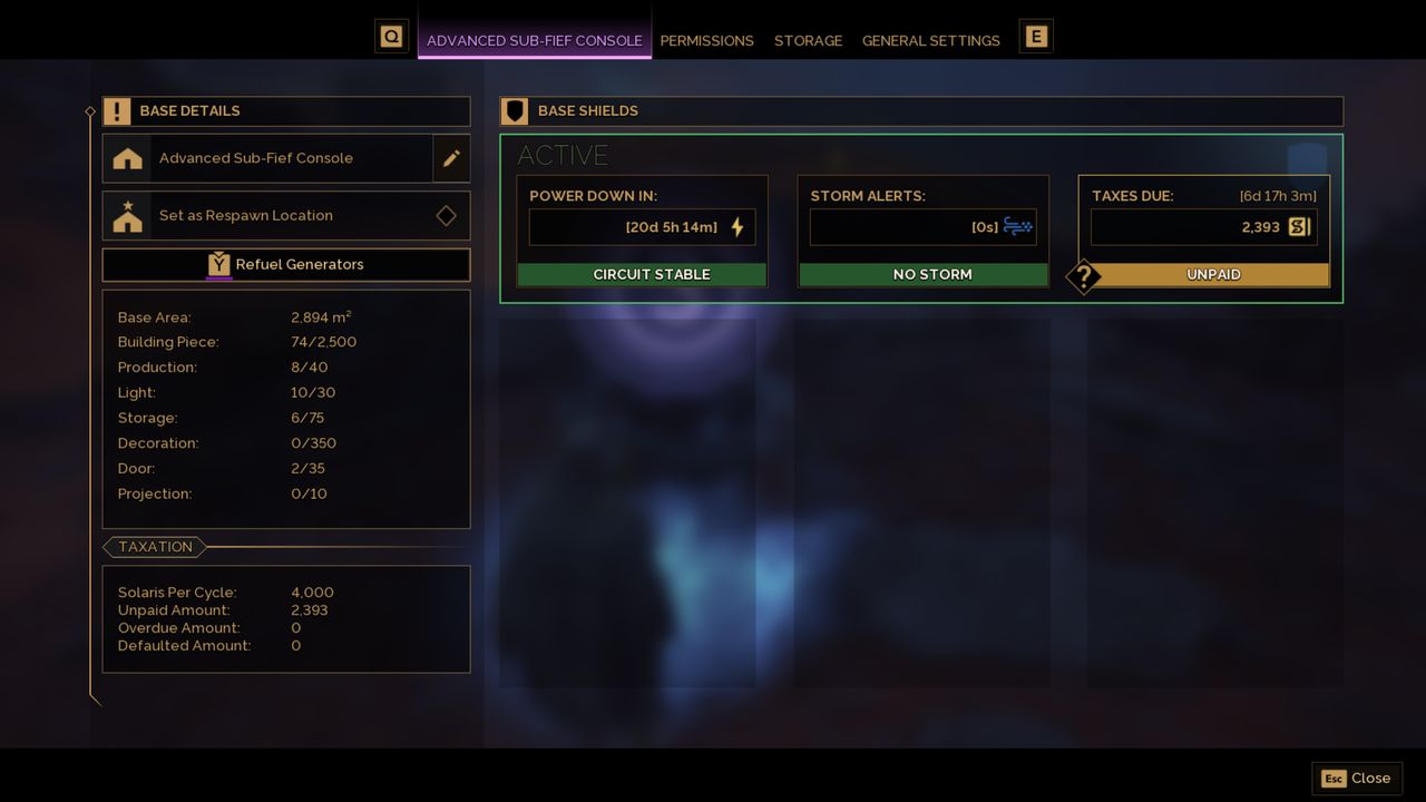 Dune: Awakening how to pay taxes - The taxation interface in the sub-fief console.