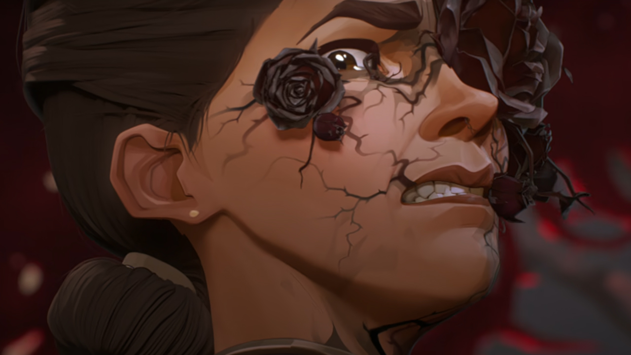 Elora's face covered in black roses and thorns in Arcane season 2