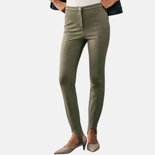 Khaki Green Ponte Stirrup Leggings