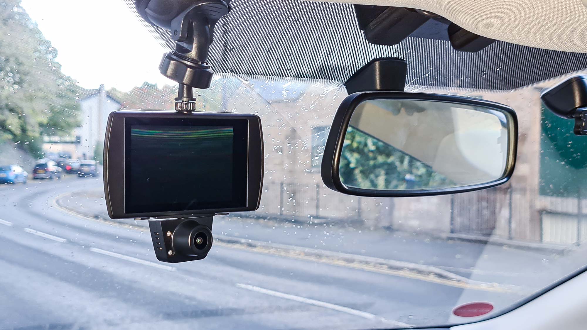 Car & Driver Road Patrol Touch Duo dash cam mounted in car