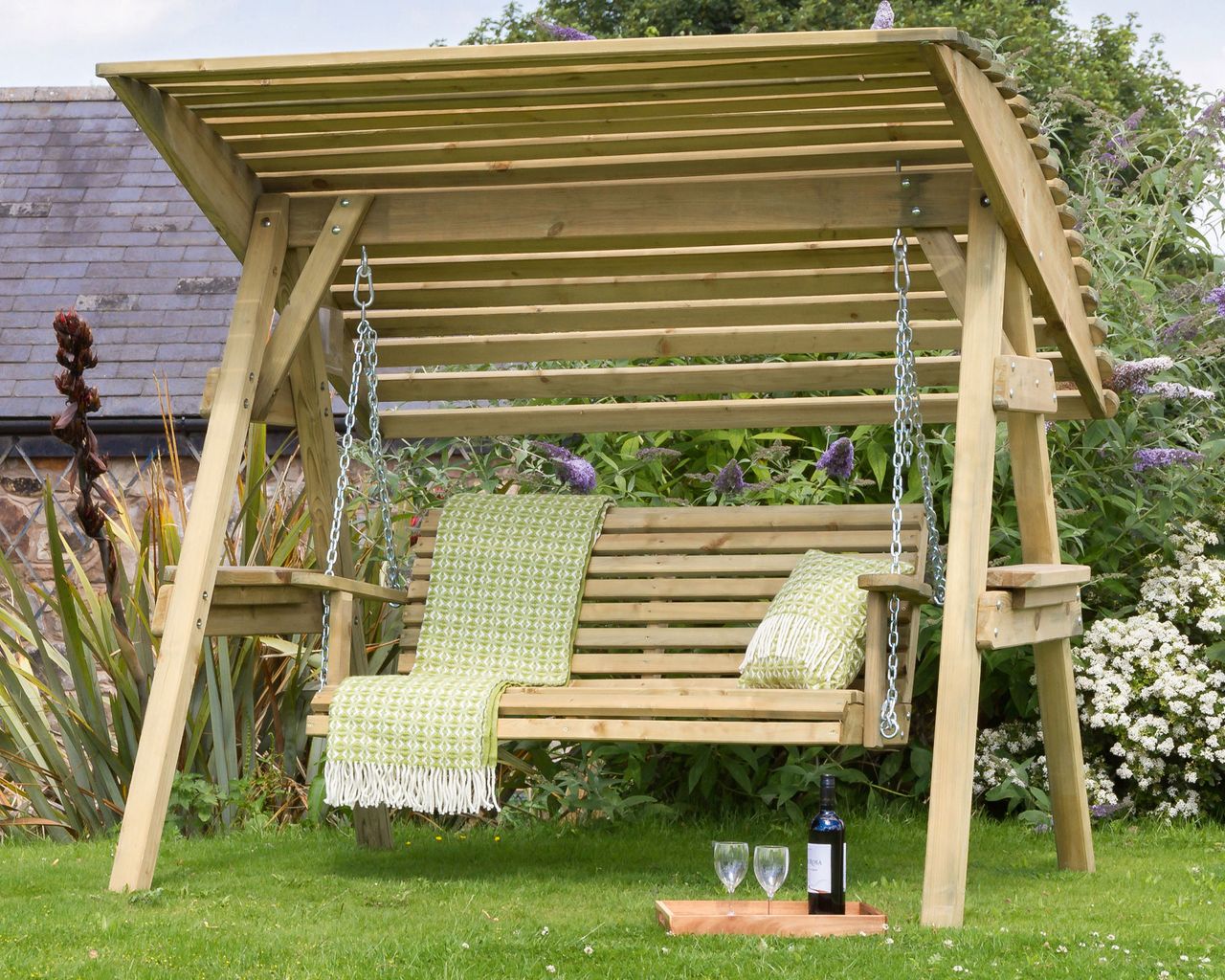 Win a wooden garden swing