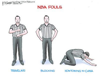 Political Cartoon U.S. NBA Kowtowing To China
