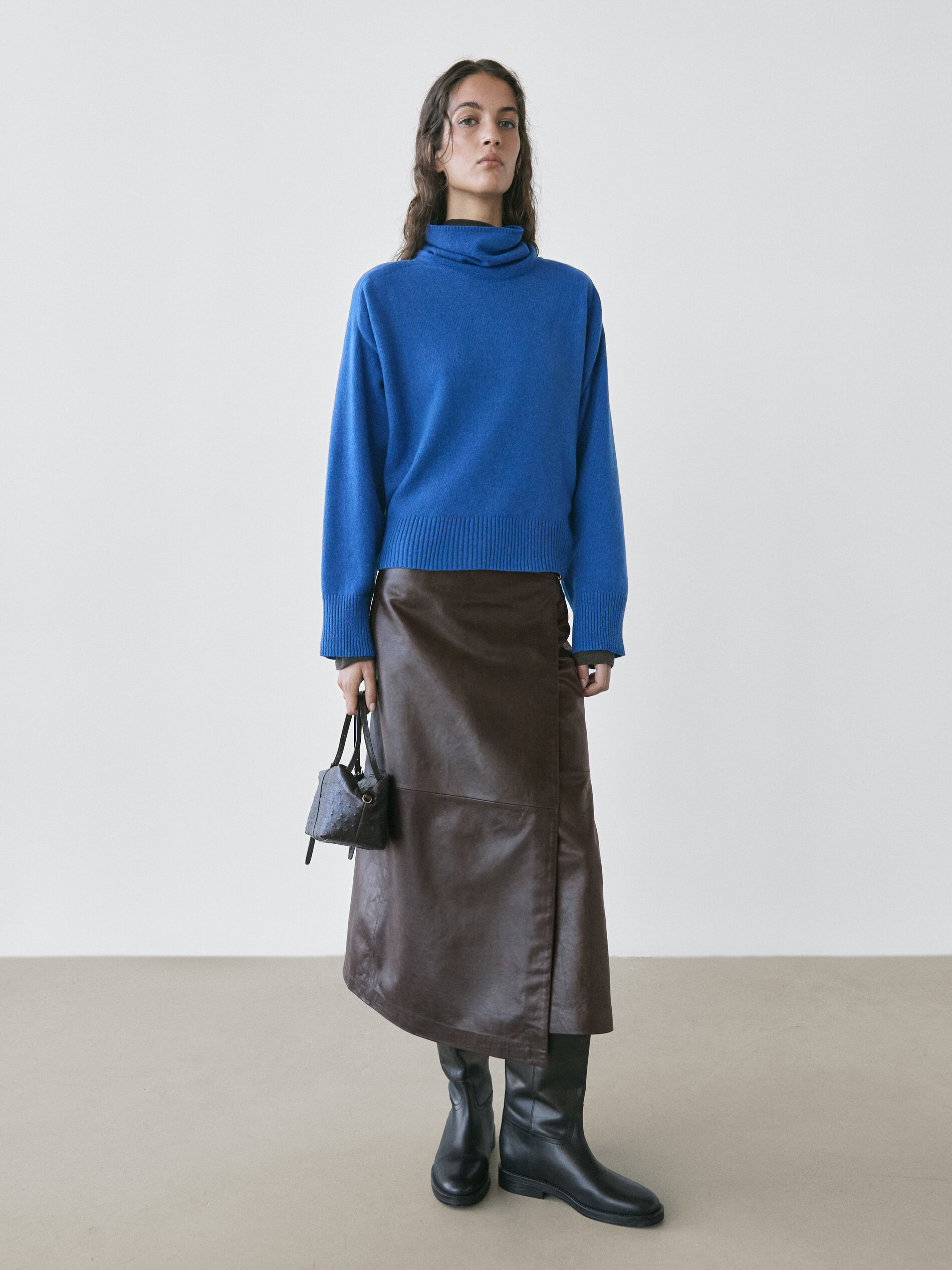 Wool Blend Knit Sweater With High Neck