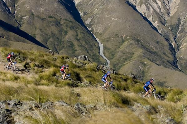 Leading the climb up Coal Hill on Stage 3 of the Alpine Epic on Thursday are R