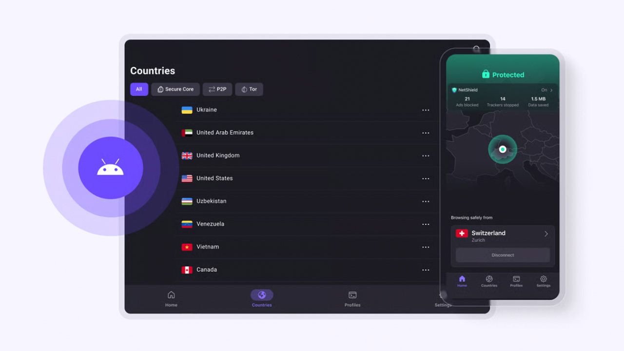 Proton VPN being used on an Android device