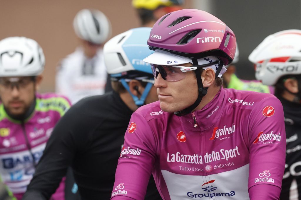 Team GroupamaFDJ rider Frances Arnaud Demare looks looks on before the new start of the 19th stage of the Giro dItalia 2020 cycling race a 258kilometer route between Morbegno and Asti on October 23 2020 Heavy rain has interrupted on October 23 2020 the 19th stage of the Giro dItalia following protests by the riders in the face of difficult weather conditions Todays stage was planned to be a flat 258km ride between Morbegno and Asti but was cut back 100km after riders revolted when faced with pelting rain in the northern region of Lombardy Photo by Luca Bettini AFP Photo by LUCA BETTINIAFP via Getty Images