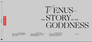 landing page of site about the story of Venus showing different sized text