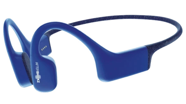 best waterproof headphones Shokz OpenSwim in blue against a white background