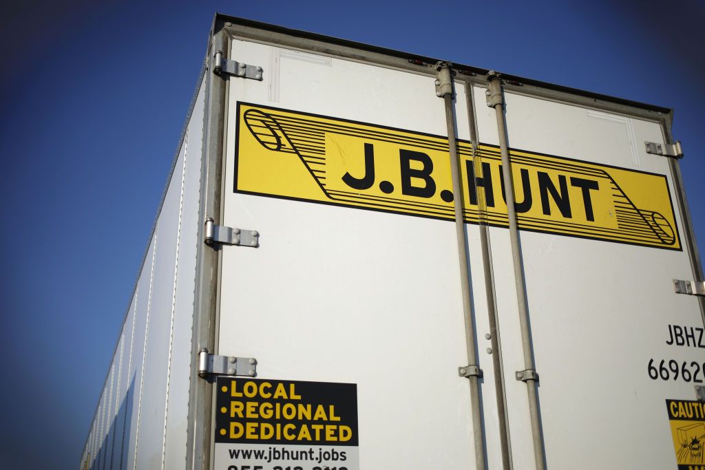 A J.B. Hunt Transport Services Inc. tractor trailer parked at a freight depot in Indianapolis, Indiana, U.S.