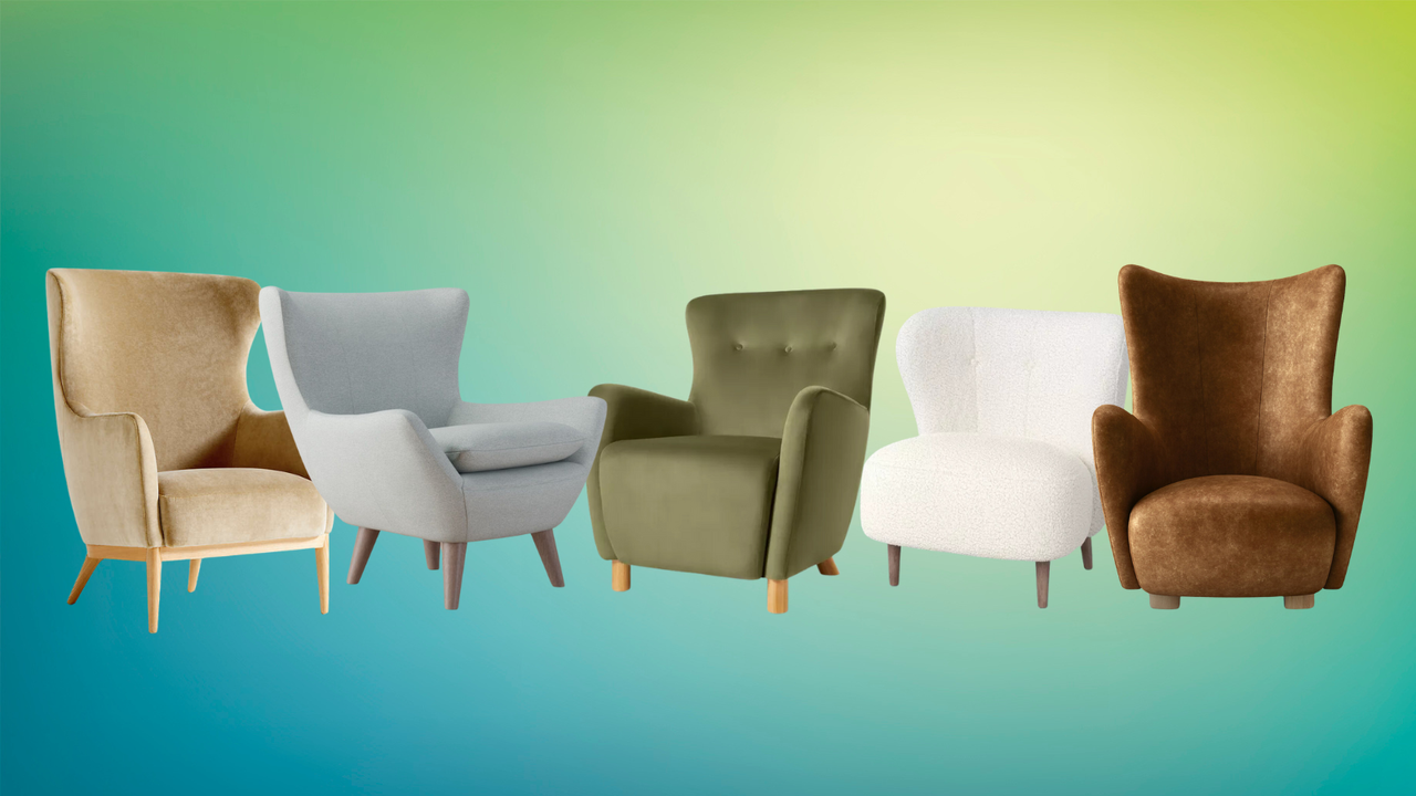 wingback chairs on a colorful background