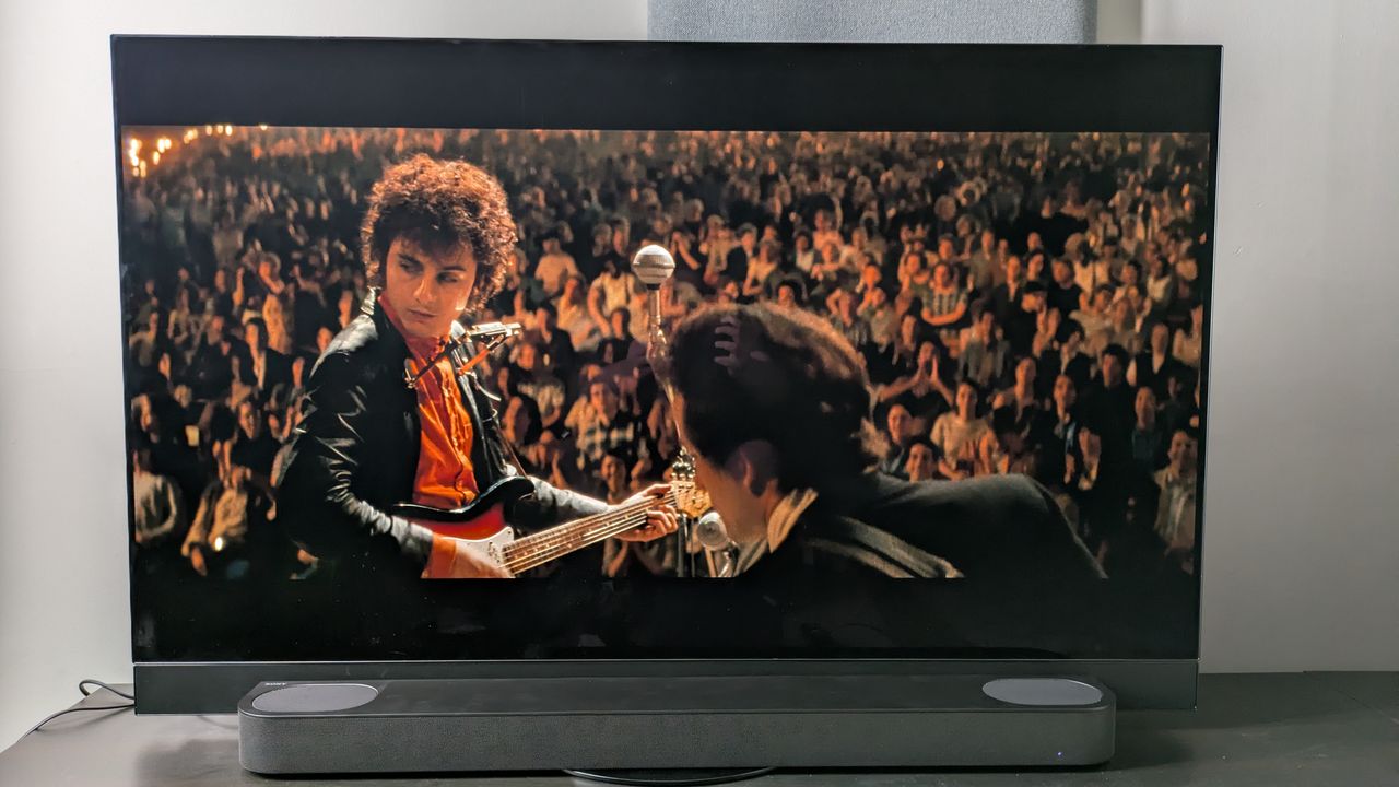 Sony Brvaia Theater bar 6 connected to Panasonic Mz1500 displaying A Complete Unknown on screen