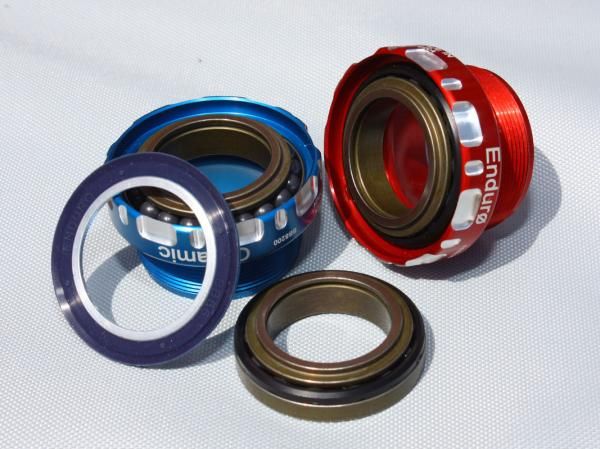 Enduro has developed a new fully US-made bearing design that should be on the market later this summer. The angular contact design should be far more tolerant of side-loading than current radial-type bottom bracket bearings for improved bearing life.